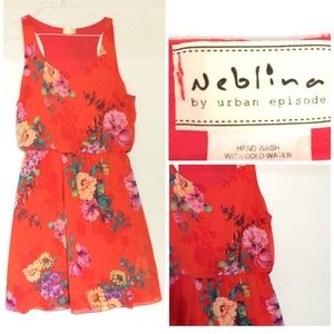 Red Floral Sleeveless Dress Neblina